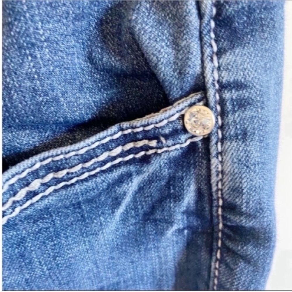 Earl straight leg embellished blue jeans Y2K button flap pockets - Picture 9 of 9